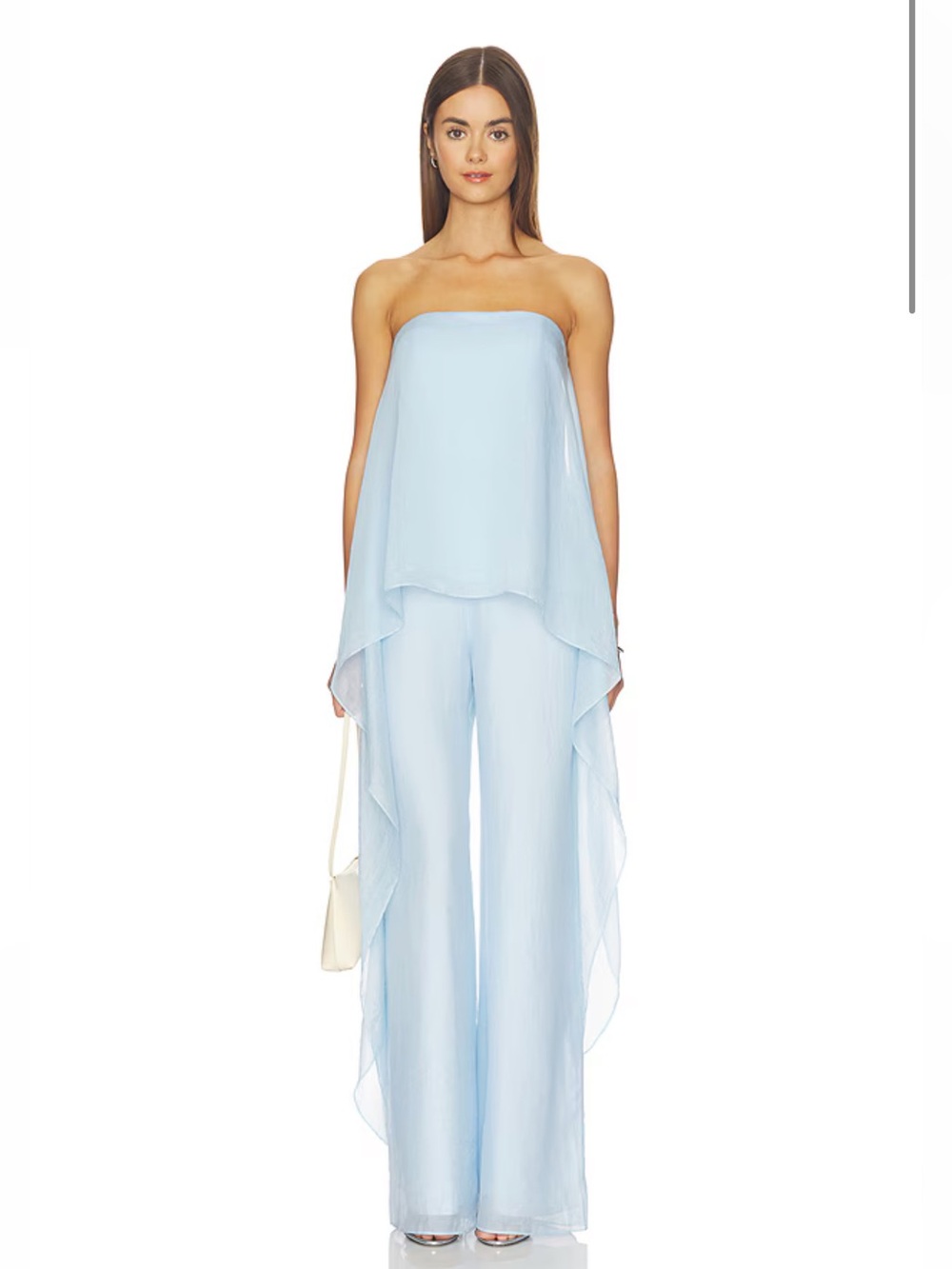 NWT AMANDA UPRICHARD JENNY JUMPSUIT Strapless Chiffon Overlay BABY BLUE silk
